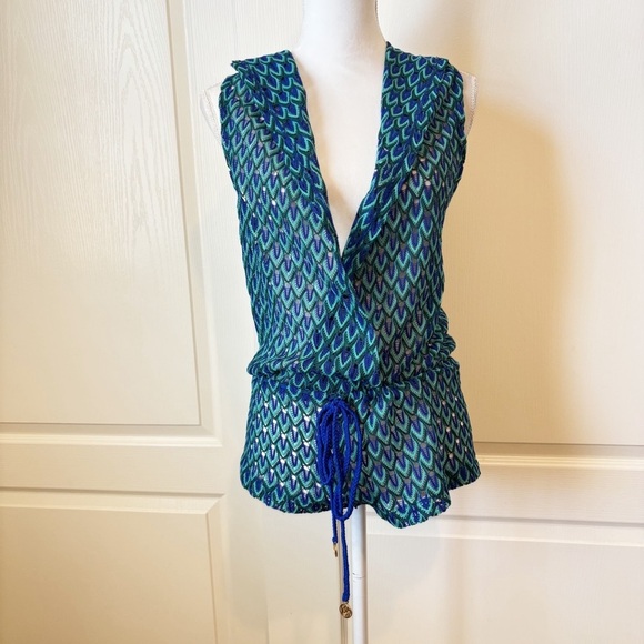 Luli Fama Hoodie Romper in Blue Kiss Peacock Pattern Women’s XSmall NWT - Picture 11 of 11